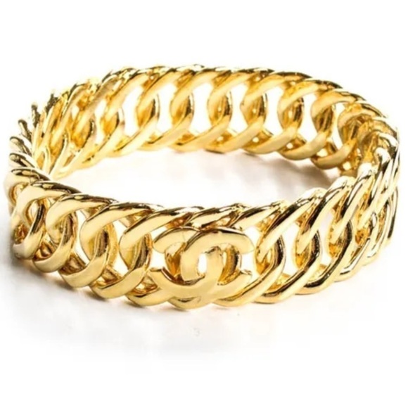 CHANEL 3P CoCo Mark Chain Bangle Gold Plated Bracelet - Picture 6 of 10